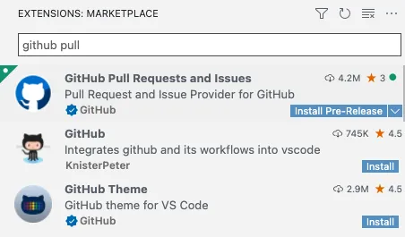 GitHub PR扩展预发布版本在扩展视图中